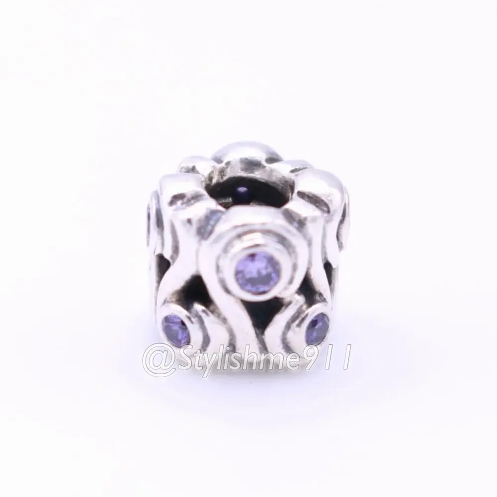 Authentic PANDORA Retired Ocean Wave with Purple CZ Charm